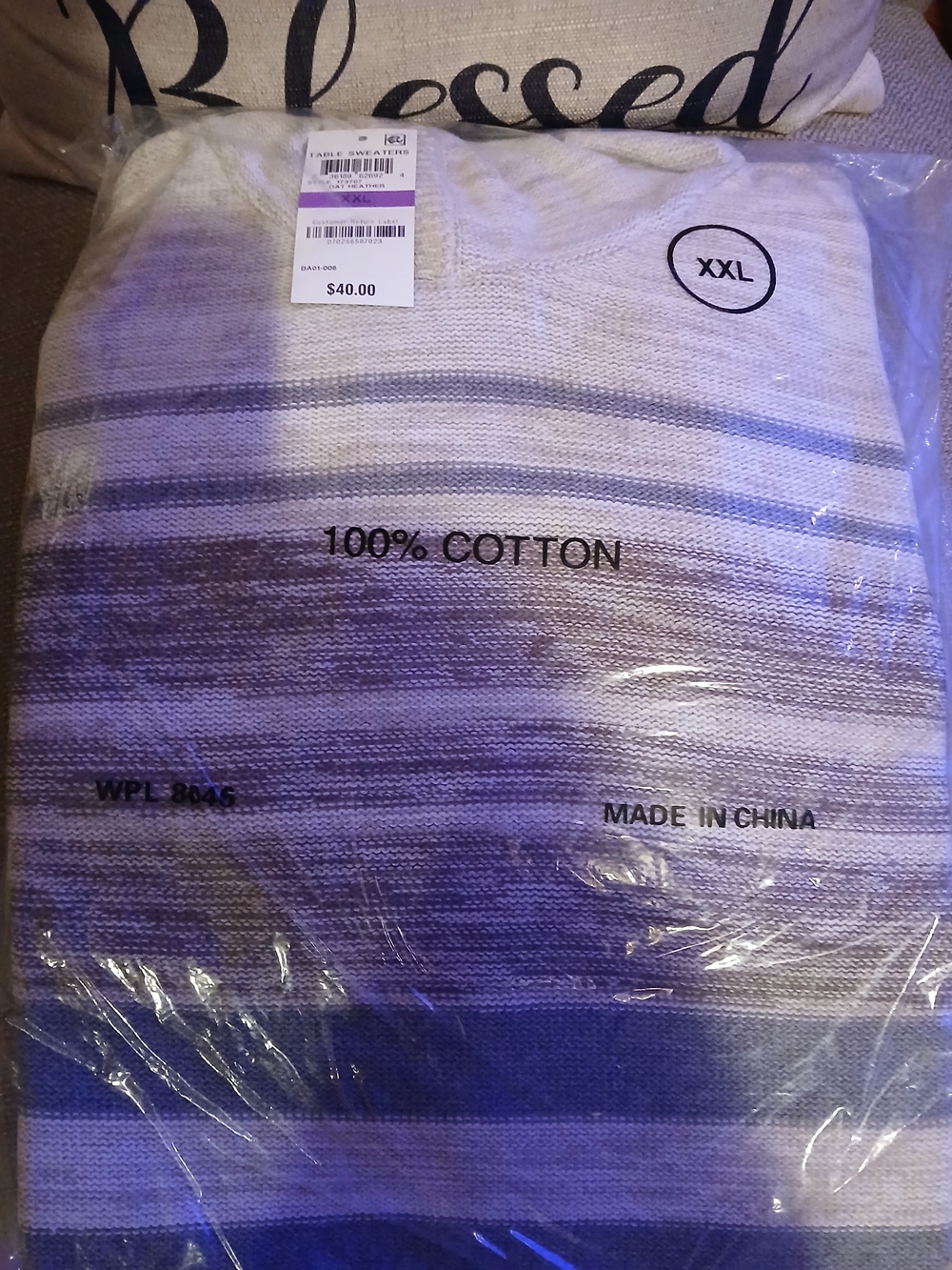 American Rag Men's Striped Cotton Sweater in White and Blue (XXL)